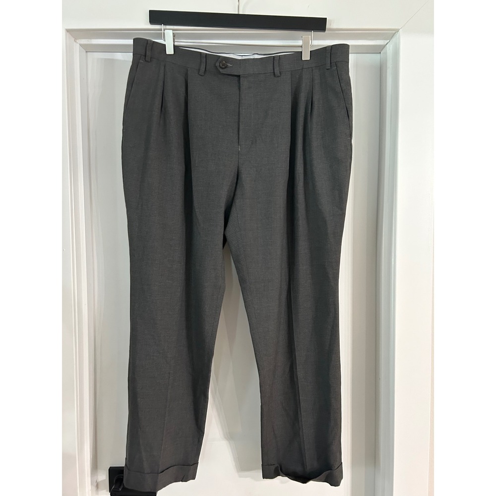 Ralph Lauren Mens Gray‎ Double Pleated Cuffed Dress Pants 40W x 30L Stretch